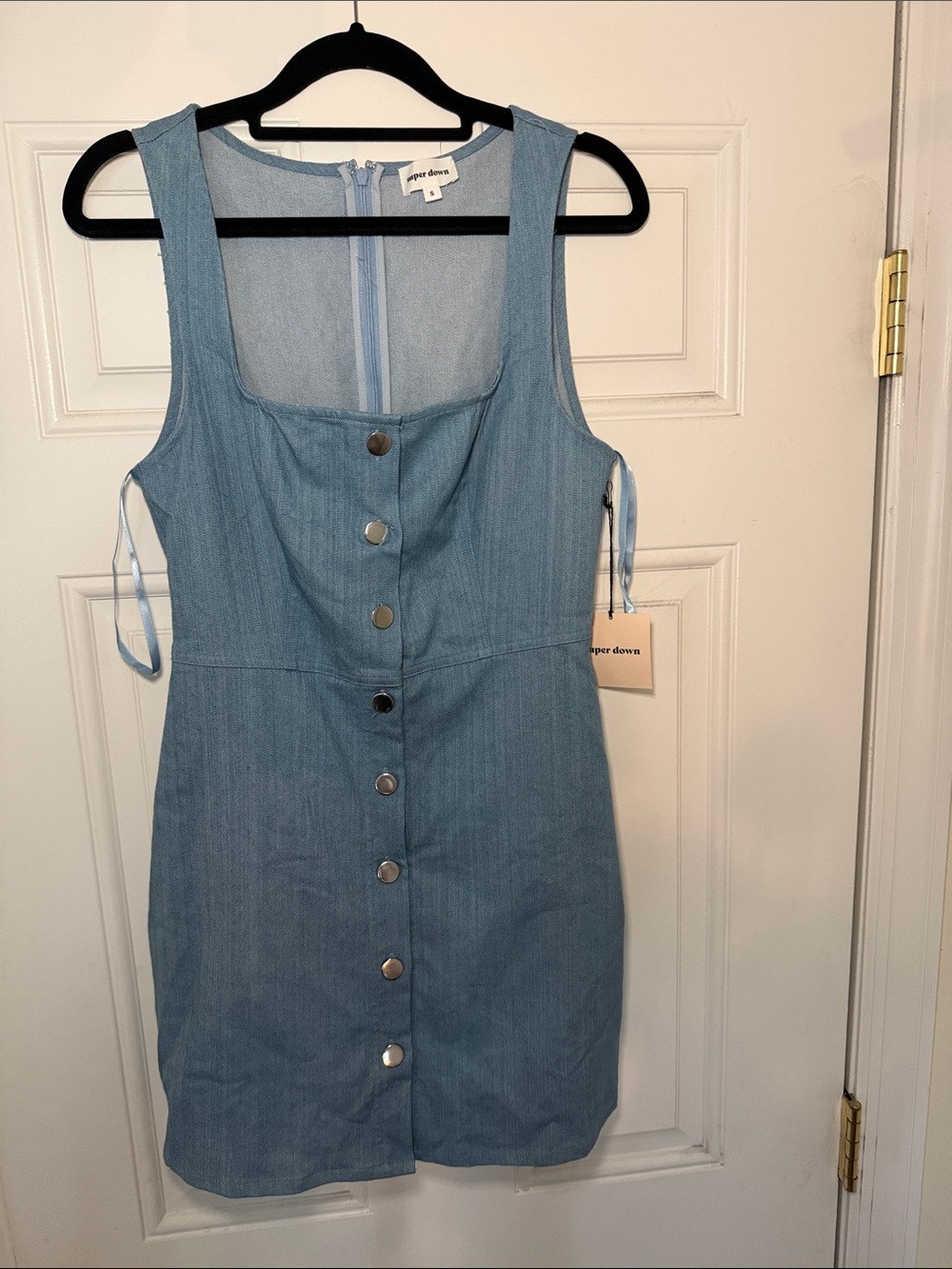 superdown Light Blue Denim Button-Front Mini Dress